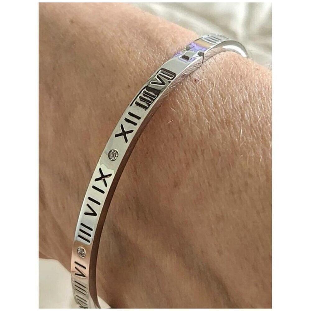 Silver Plated Cubic Zirconia Bangle Bracelet Stainless Steel womens jewelry